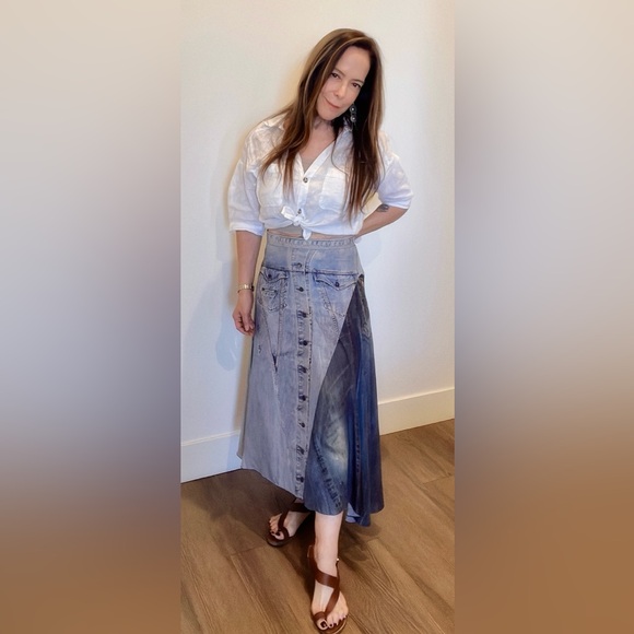 COLOVOS Blue Silk Printed Skirt - Picture 11 of 14